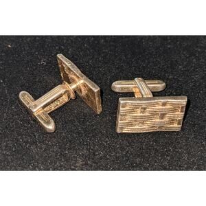 Vintage Hickok USA Men's Cufflinks Golden Color Metal Woven Texture